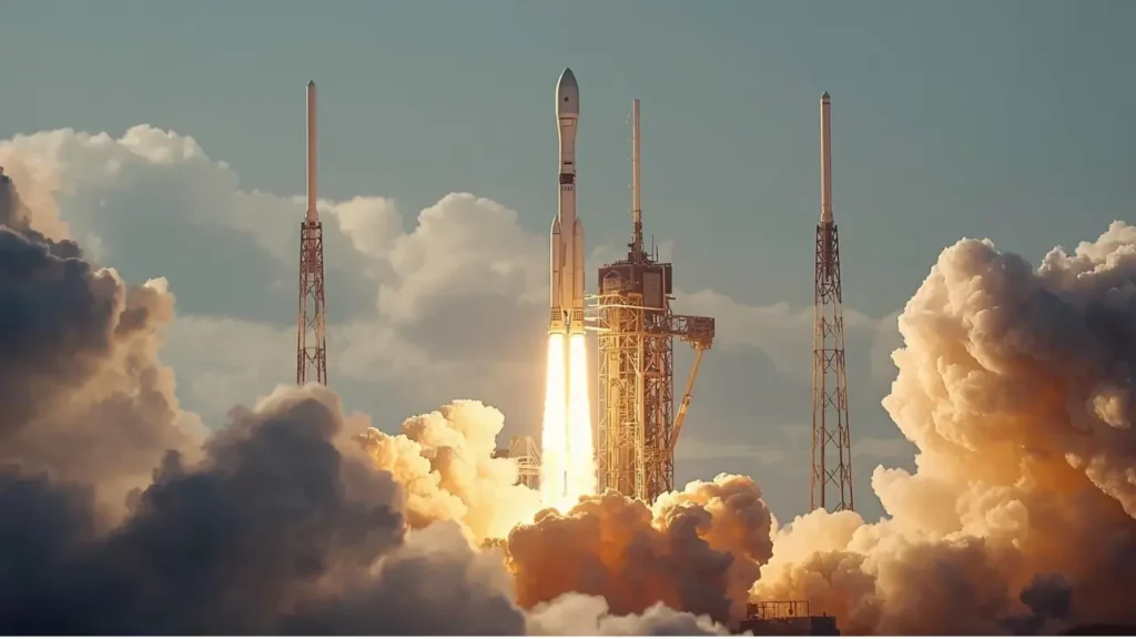 spacex falcon 9 rocket launch engines from Cape Canaveral with flames and smoke at liftoff.
