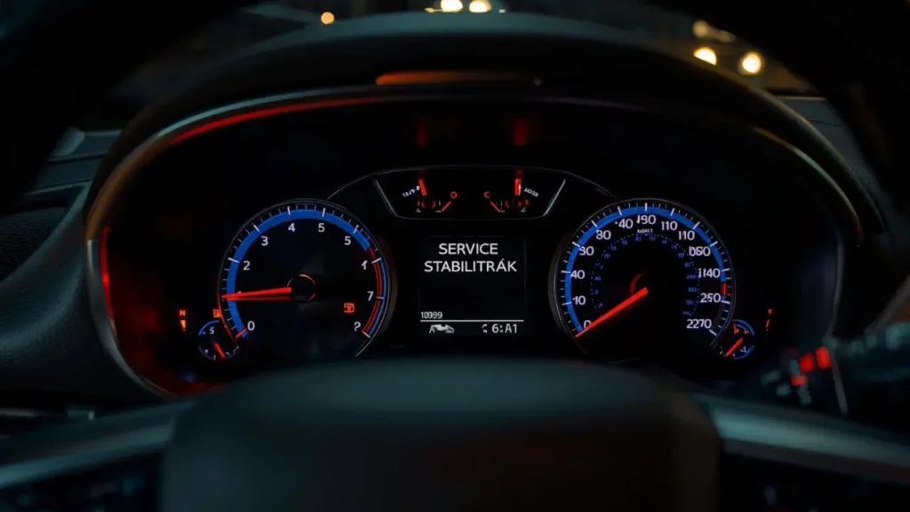 Service StabiliTrak warning message displayed on a Chevrolet dashboard instrument cluster