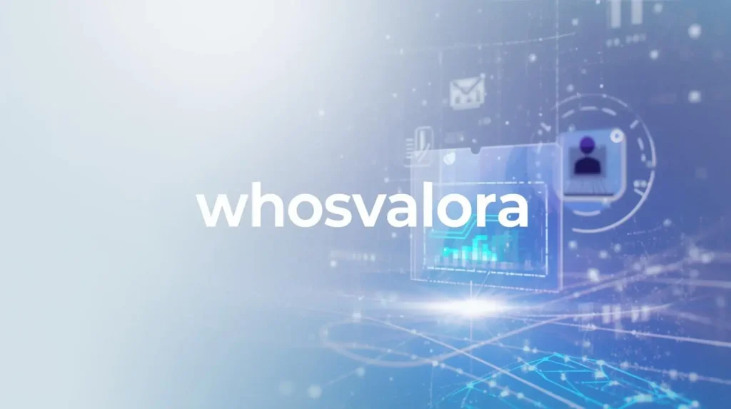 What is Whosvalora? Understanding Its Features, Purpose & Online Buzz and Why Everyone’s Searching. Professional feature image showing an abstract digital avatar and magnifying glass on a futuristic gradient background, representing the trending online identity “whosvalora” and digital investigation.