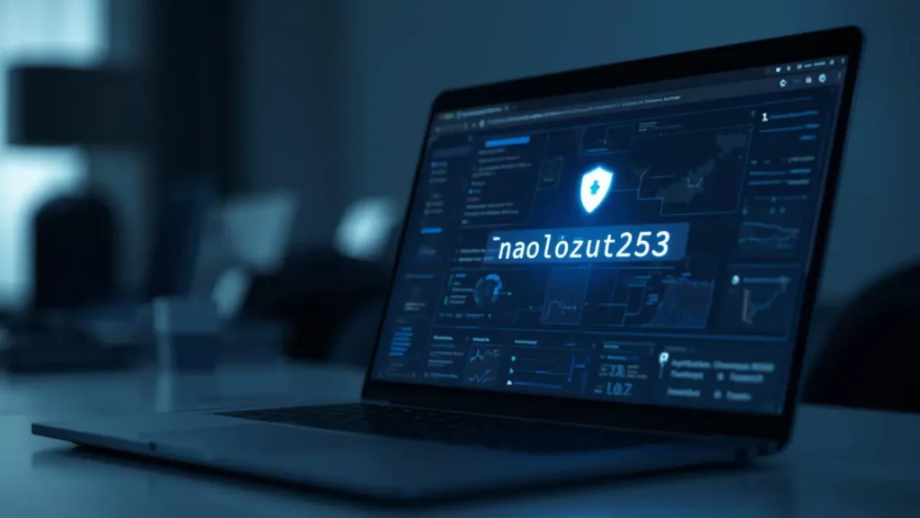 Naolozut253 keyword displayed on laptop screen with cybersecurity protection concept