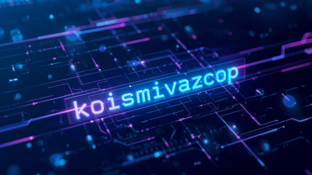 Professional digital illustration showing the mysterious code koiismivazcop on a futuristic computer screen with abstract tech elements, representing online safety and digital curiosity.