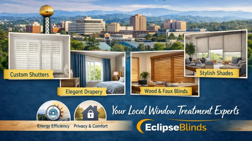 Modern window treatments including blinds, shades, shutters, and drapery for Knoxville TN homes